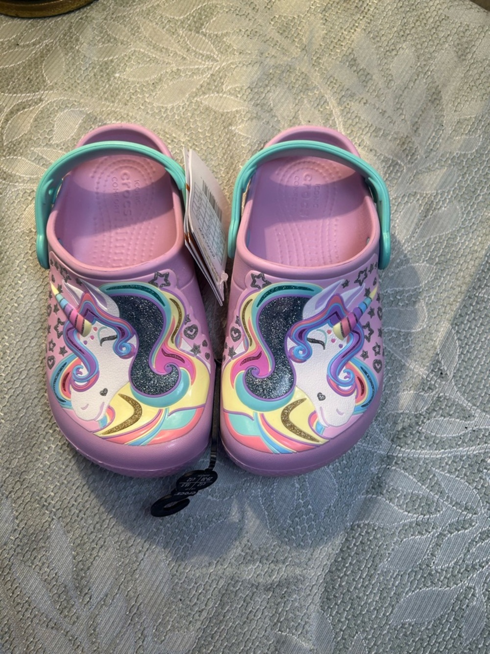 CROCS Kids Lavender Unicorn Clogs with Mint Strap